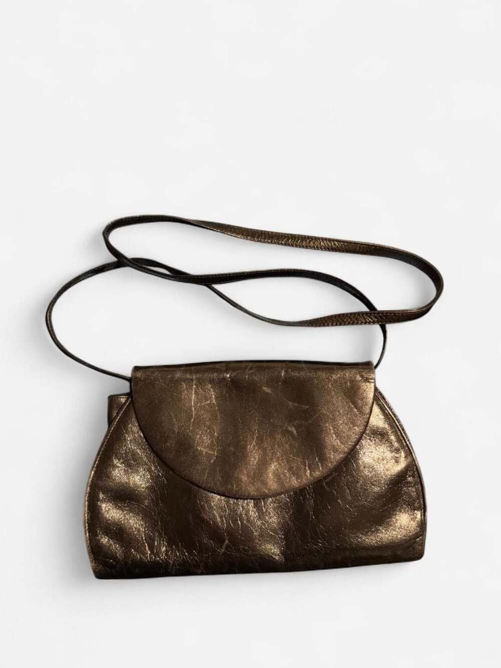 Vintage Charles Jourdan Paris Metallic Bronze Crinkled Leather Crossbody Bag